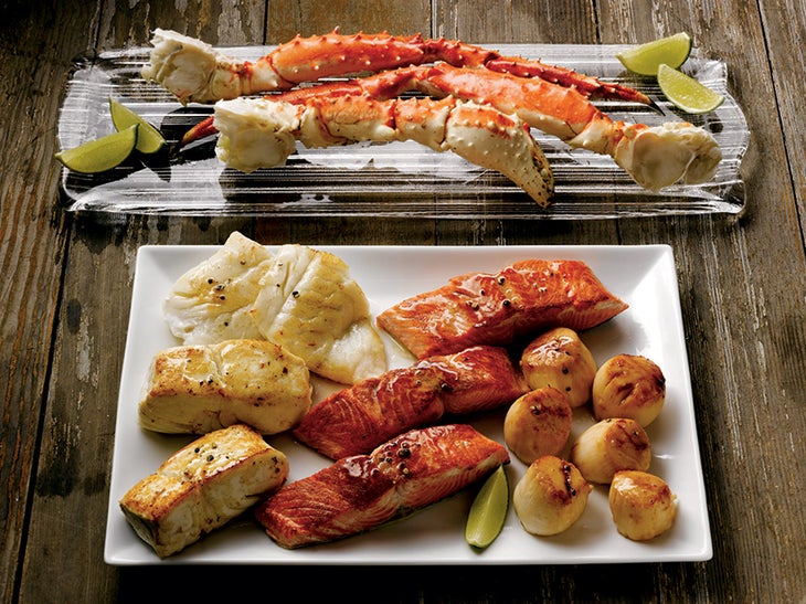 Grilling-Alaska-Seafood-Group-Shot-King-Crab-Platter Grilling Alaska Seafood Group Shot King Crab Platter