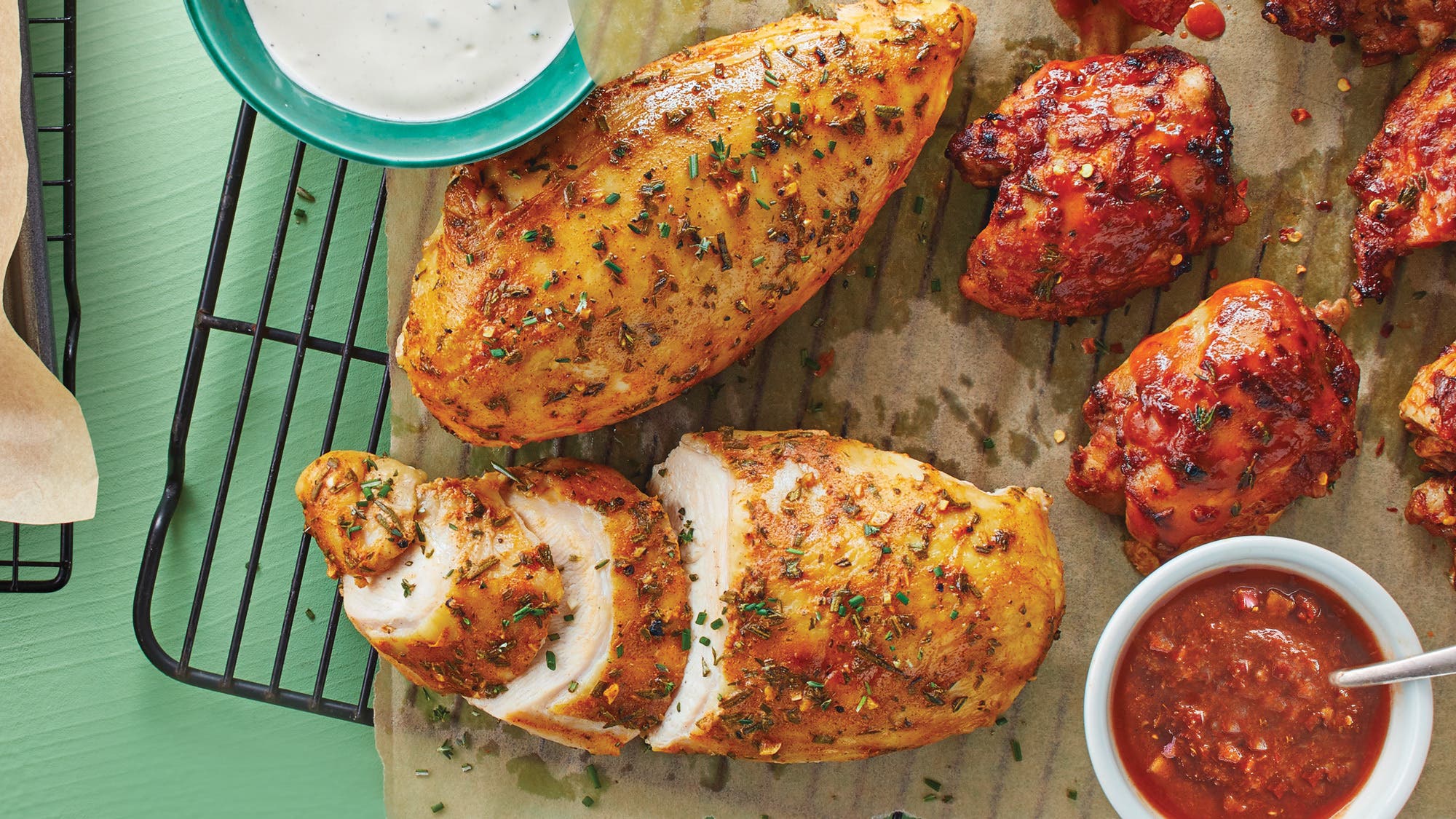 Buttermilk-&-Herb-Chicken-Breasts-75-web Buttermilk and Herb Chicken Breasts recipe - Forego the basic salt-and-pepper oven-baked white meat. These chicken breast recipes will have you falling in love with this bird all over again.