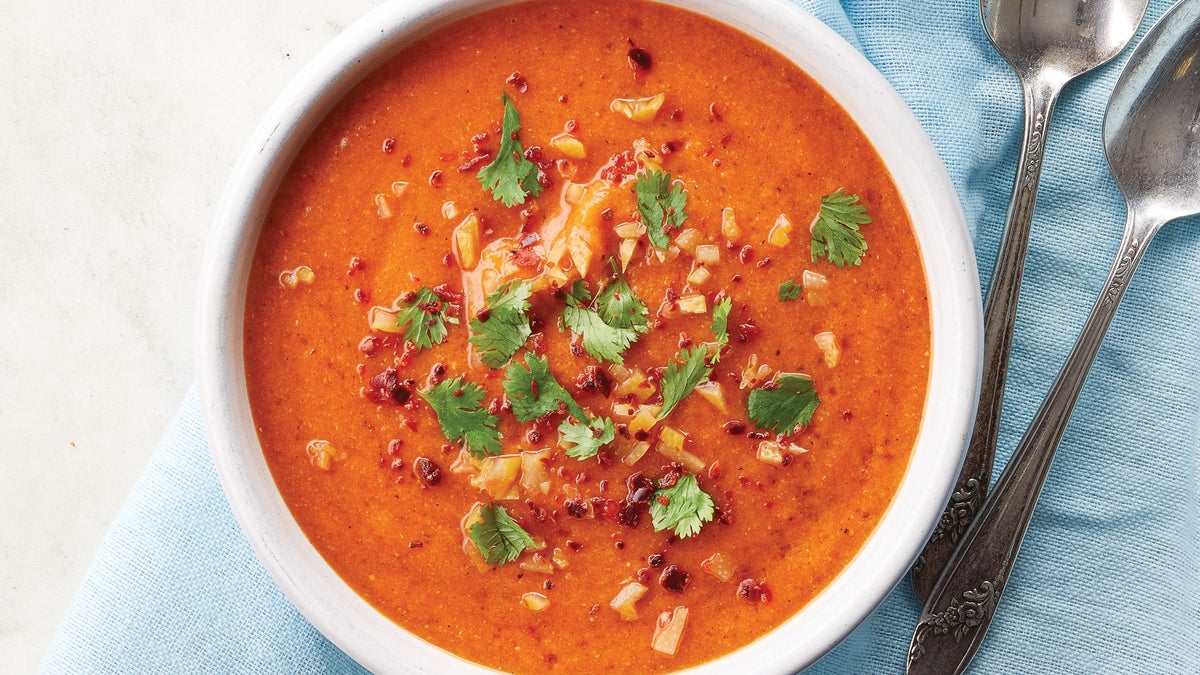 Spanish Chickpea & Red Bell Pepper Soup Recipe | Clean Eating Recipes