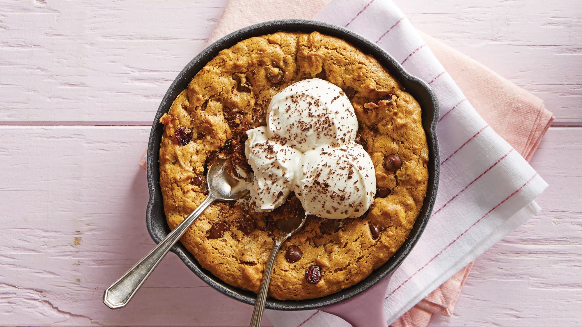 Flourless Trail Mix Peanut Butter Skillet Cookie recipe