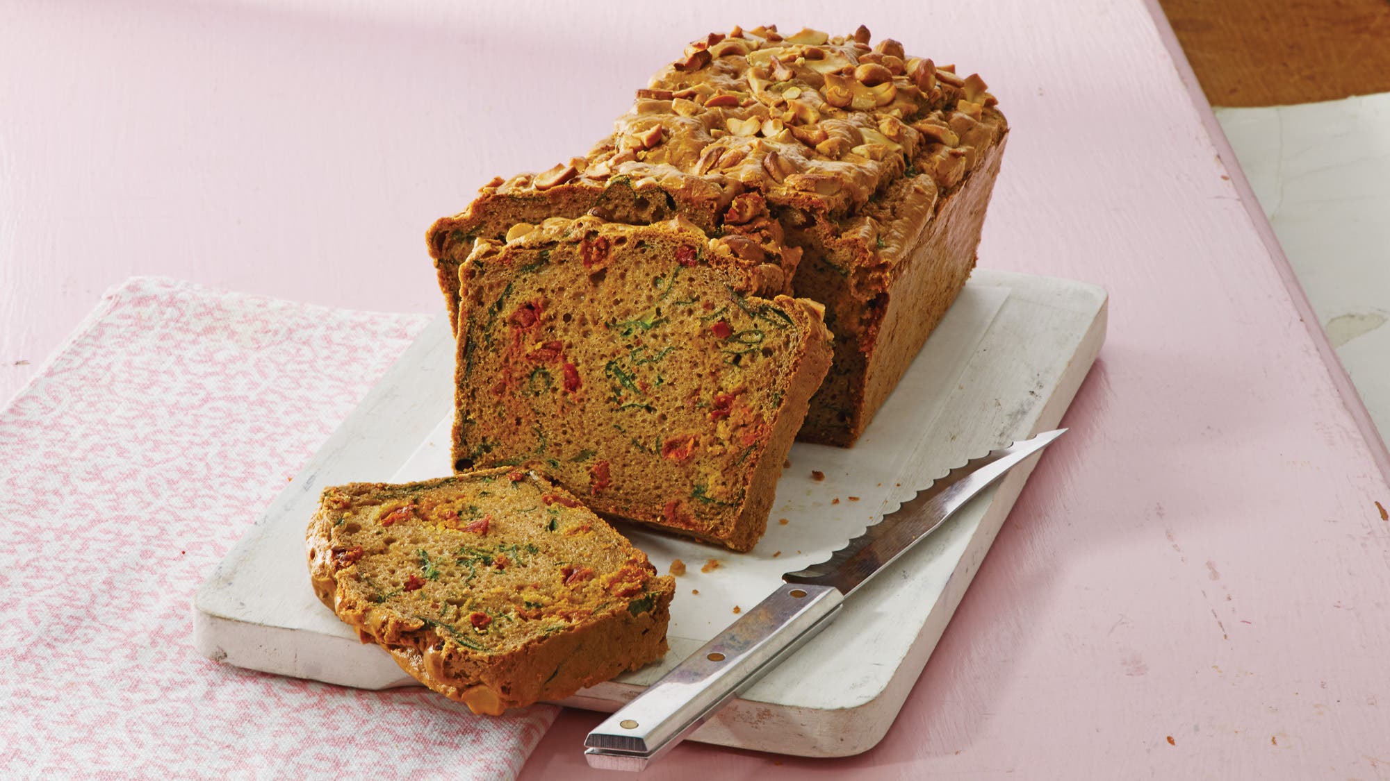 Sun-Dried Tomato and Spinach Cashew Quick Bread recipe