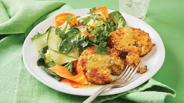 Herbed-Salmon-Cakes-with-Green-Salad_78-WEB Herbed Salmon Cakes with Green Salad recipe