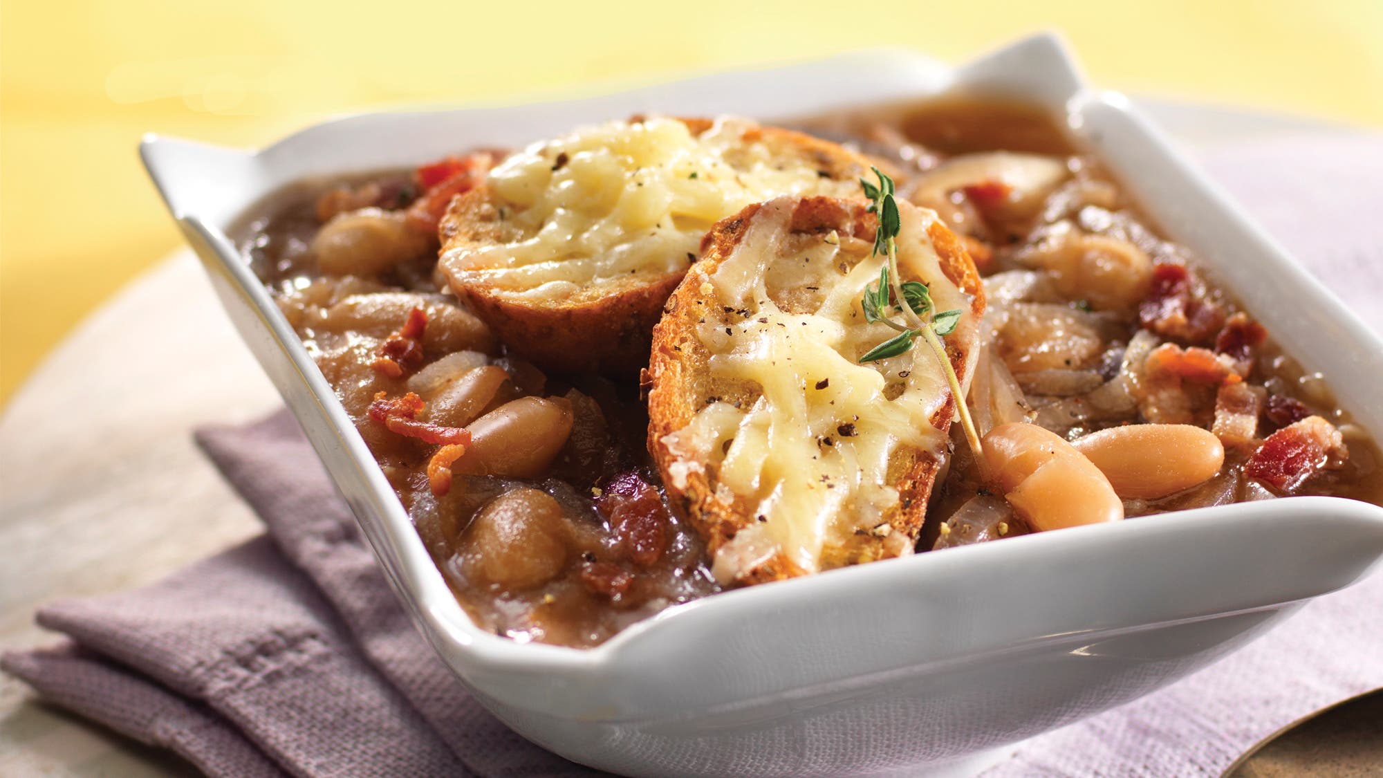 French Onion Soup with Bacon and Cheesey Baguette