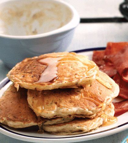 Zucchini & Apple Pancakes with Maple-Glazed Turkey Bacon image None