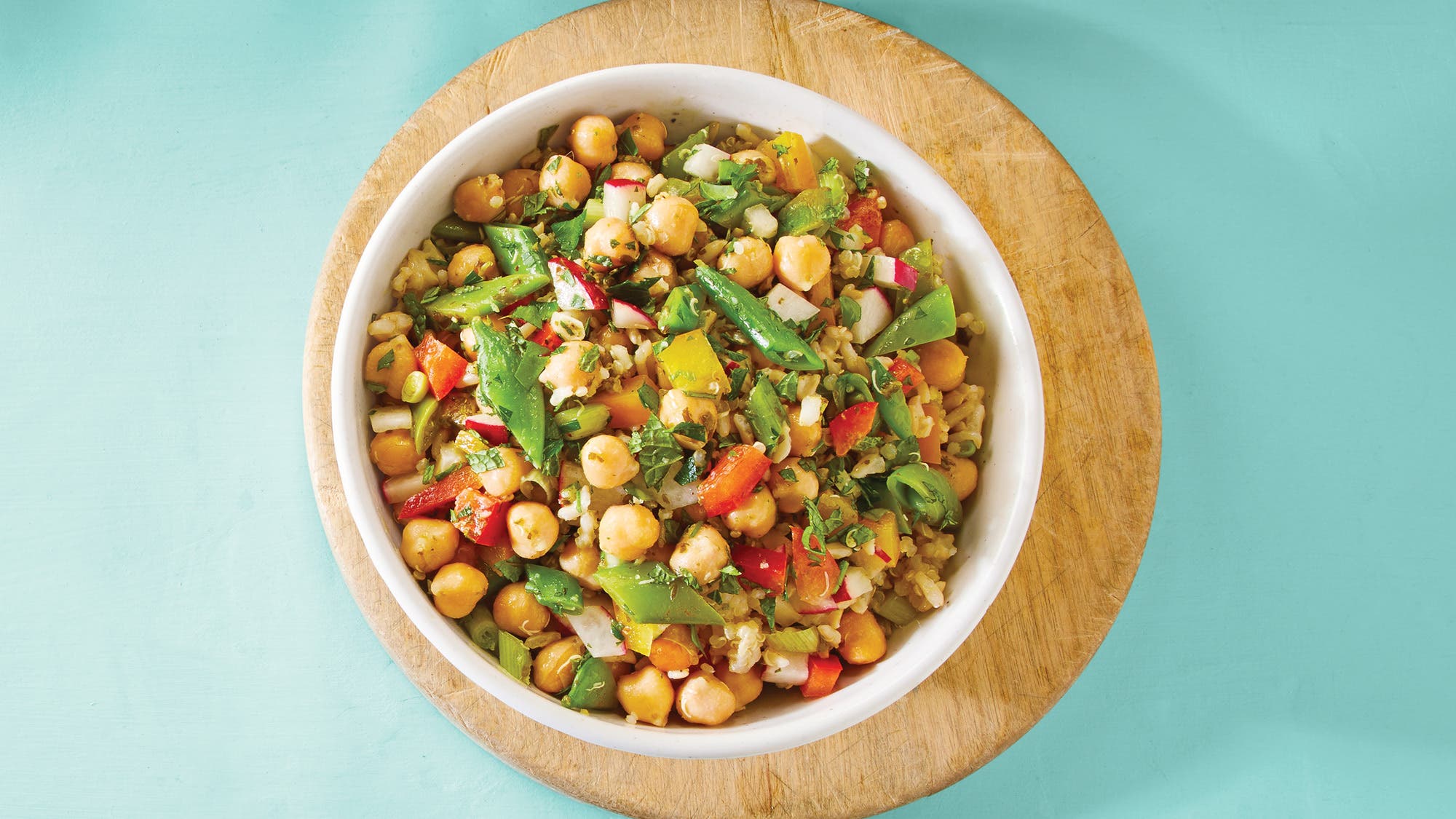 Confetti Chickpea Grain Bowls with Lemon Herb Dressing recipe