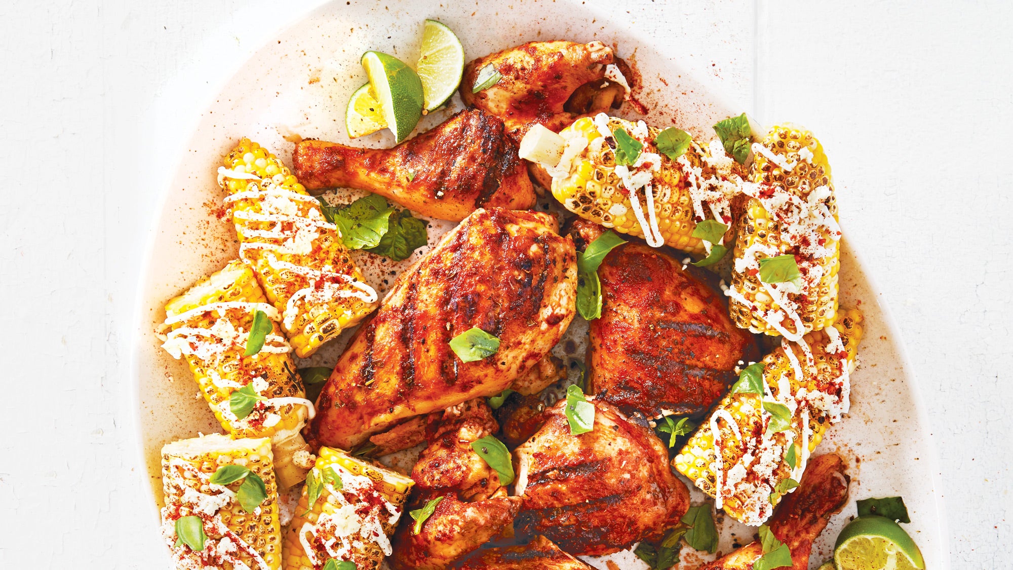 Marinated Flattened Chicken with Mexican Style Street Corn