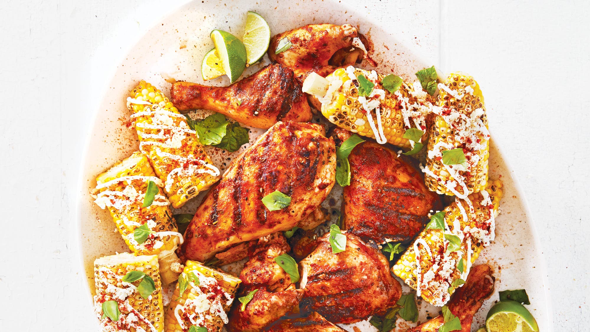Marinated Flattened Chicken with Mexican-Style Street Corn
