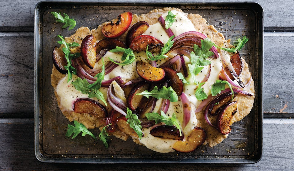 Caramelized Plum, Mozza & Arugula Flatbread