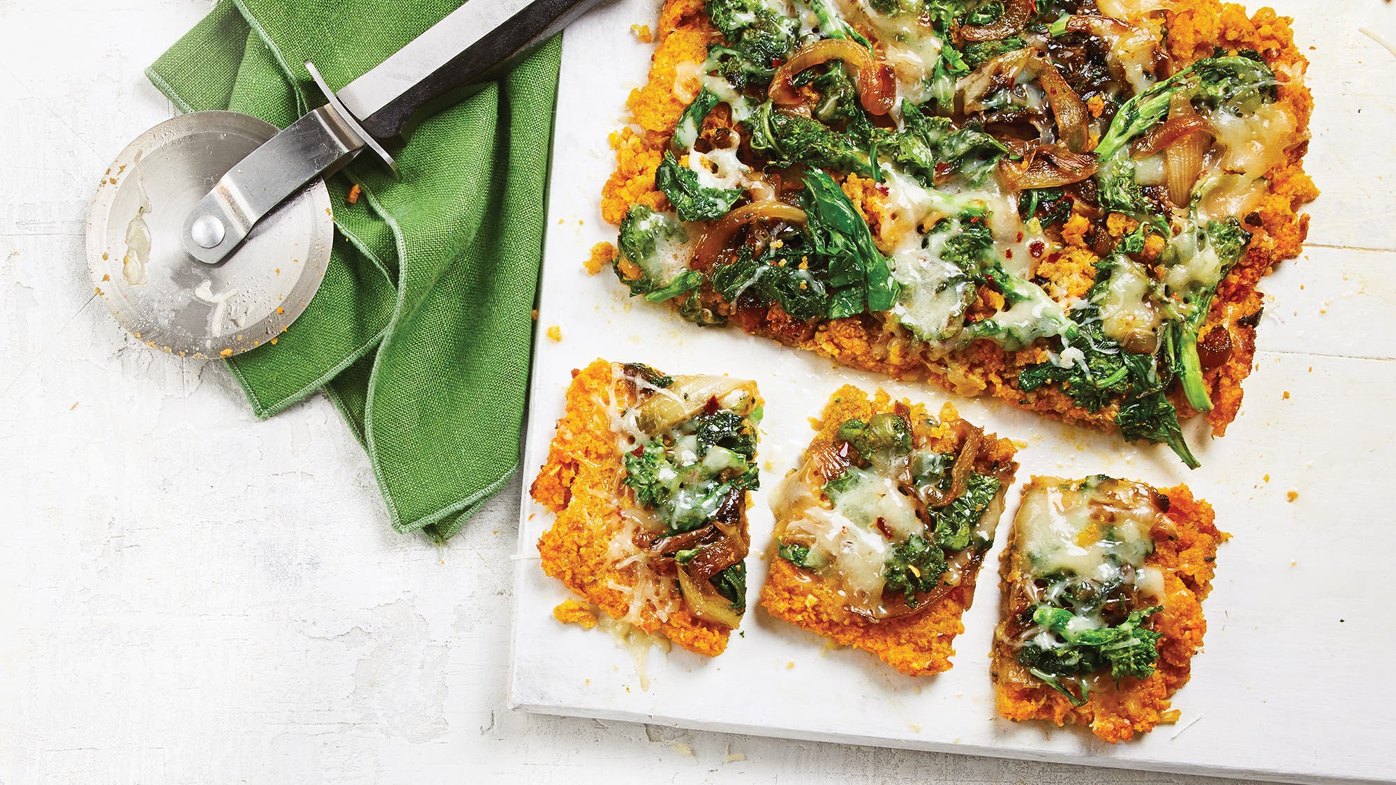 Sweet Potato Flatbread with Rapini and Caramelized Onion_82 Sweet Potato Flatbread with Rapini & Caramelized Onion recipe