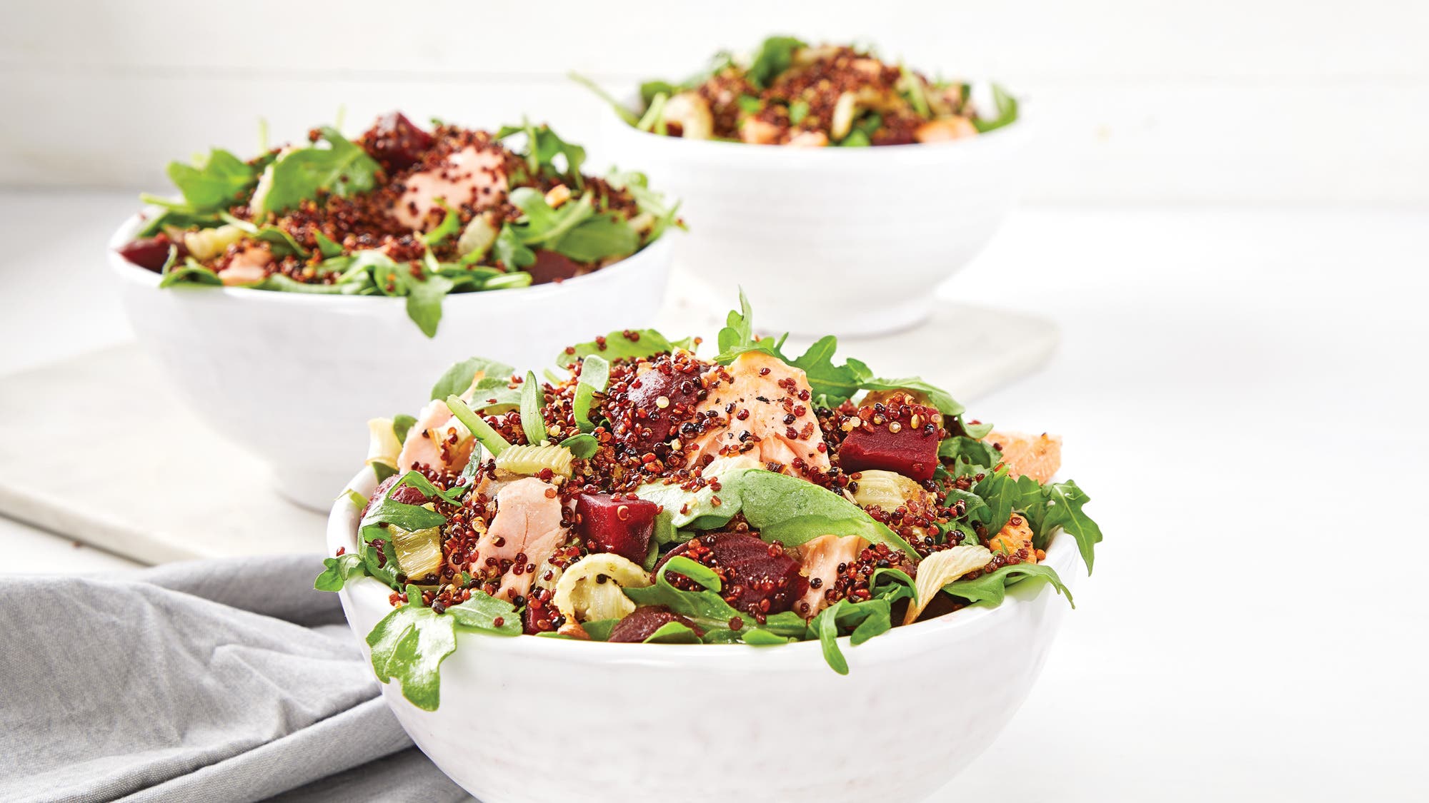 Crispy Quinoa, Arugula & Salmon Salad with Tarragon Vinaigrette recipe