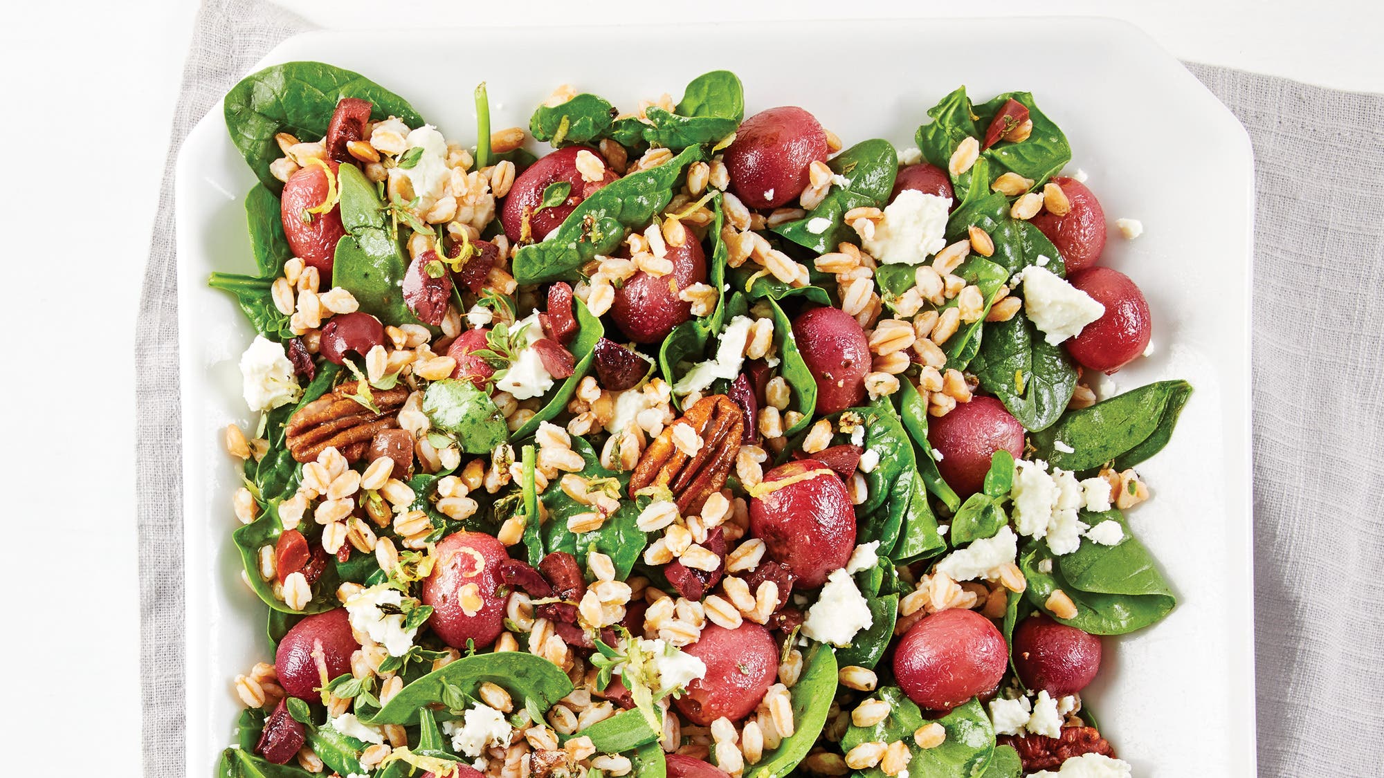 Mediterannean Farro Salad with Lemon Thyme Dressing recipe