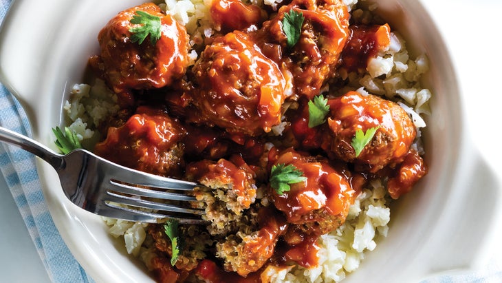 Beef Quinoa Mini Meatballs with Spiced Pomegranate Sauce and Mashed Cauliflower Beef Quinoa Mini Meatballs recipe