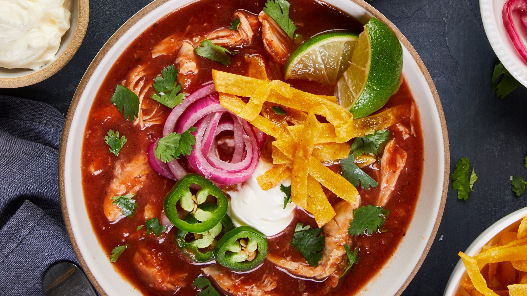 Chicken Adobo Soup with Tortilla Strips & Crema recipe