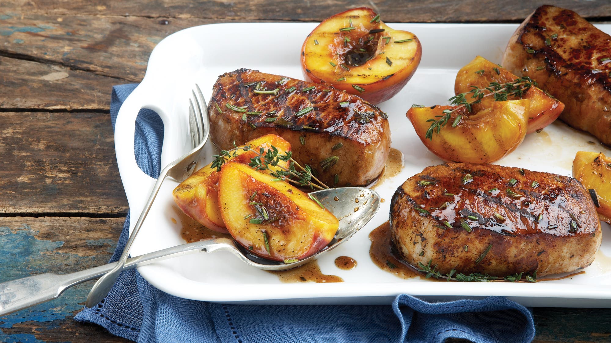 balsamic-marinated-pork-chops-grilled-peaches- Balsamic-Marinated Pork Chops & Grilled Peaches recipe