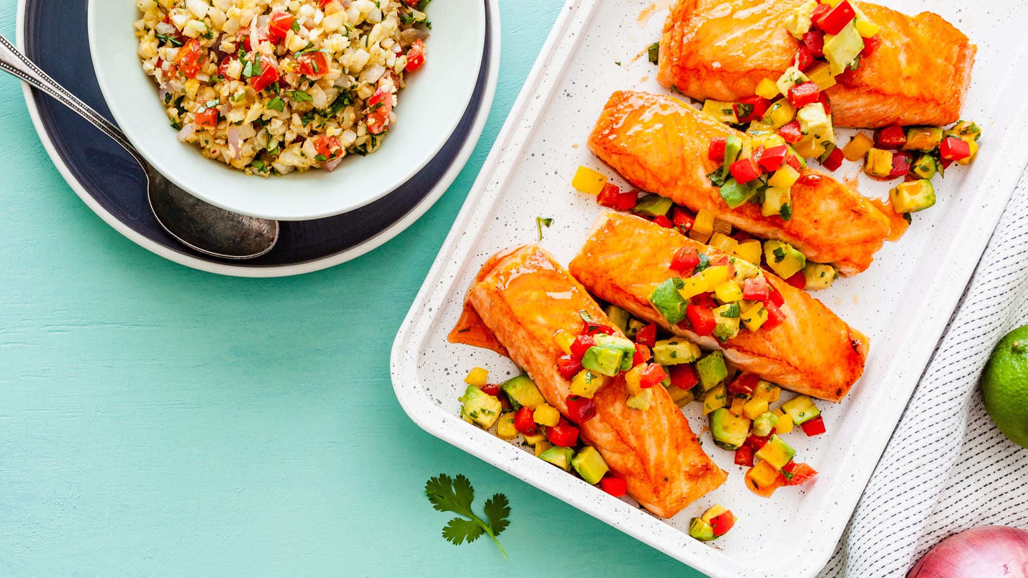 Chile-Glazed-Salmon-with-Avocado-Salsa-&-Mexican-Cauli-Rice_86-web Chile-Glazed Salmon with Avocado Salsa & Mexican Cauli-Rice recipe