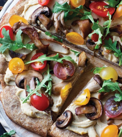 Hummus Pizza with Arugula and Wild Mushrooms image None