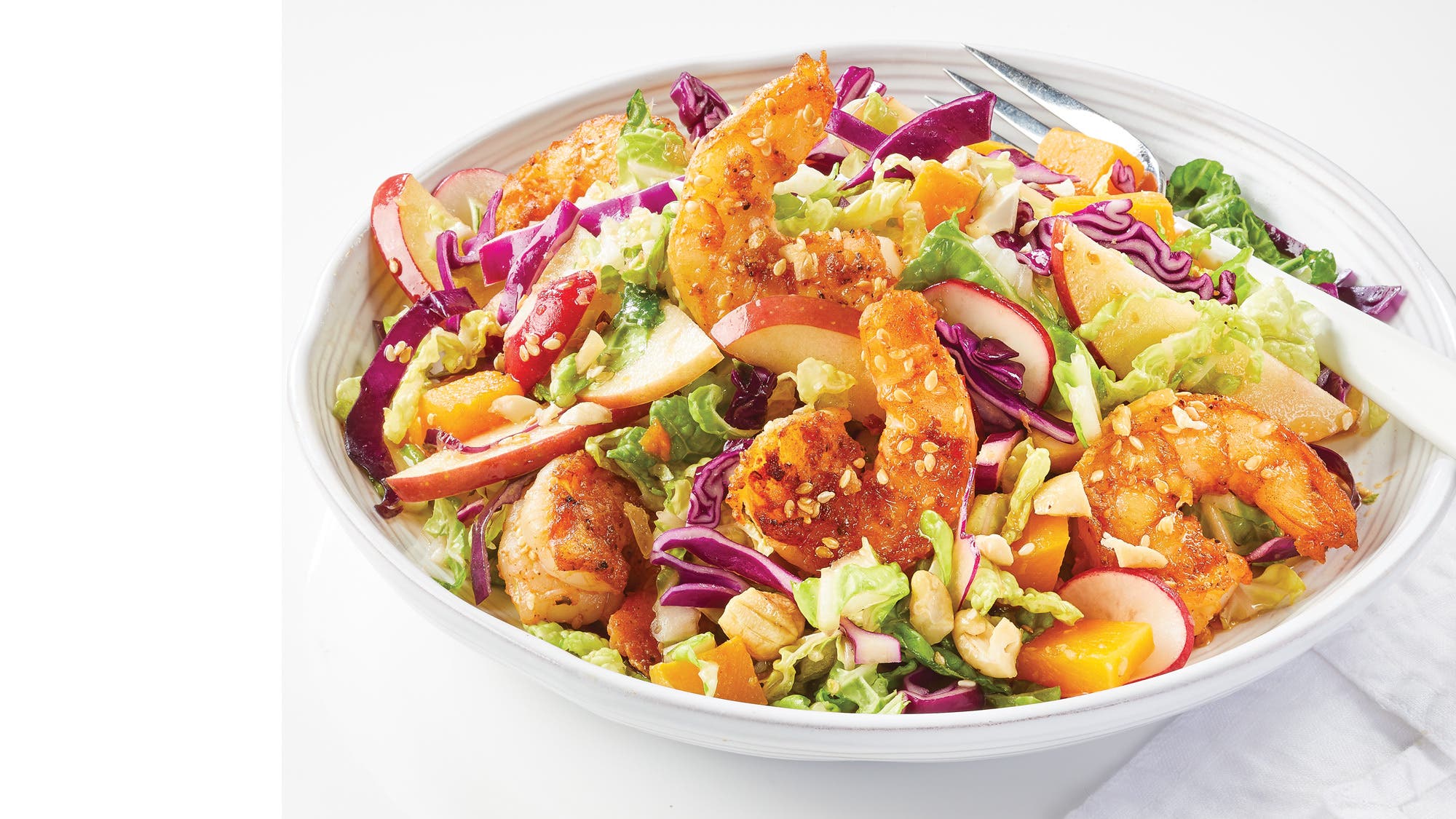 Red & Green Slaw with Sweet Maple Sesame Dressing & Shrimp recipe
