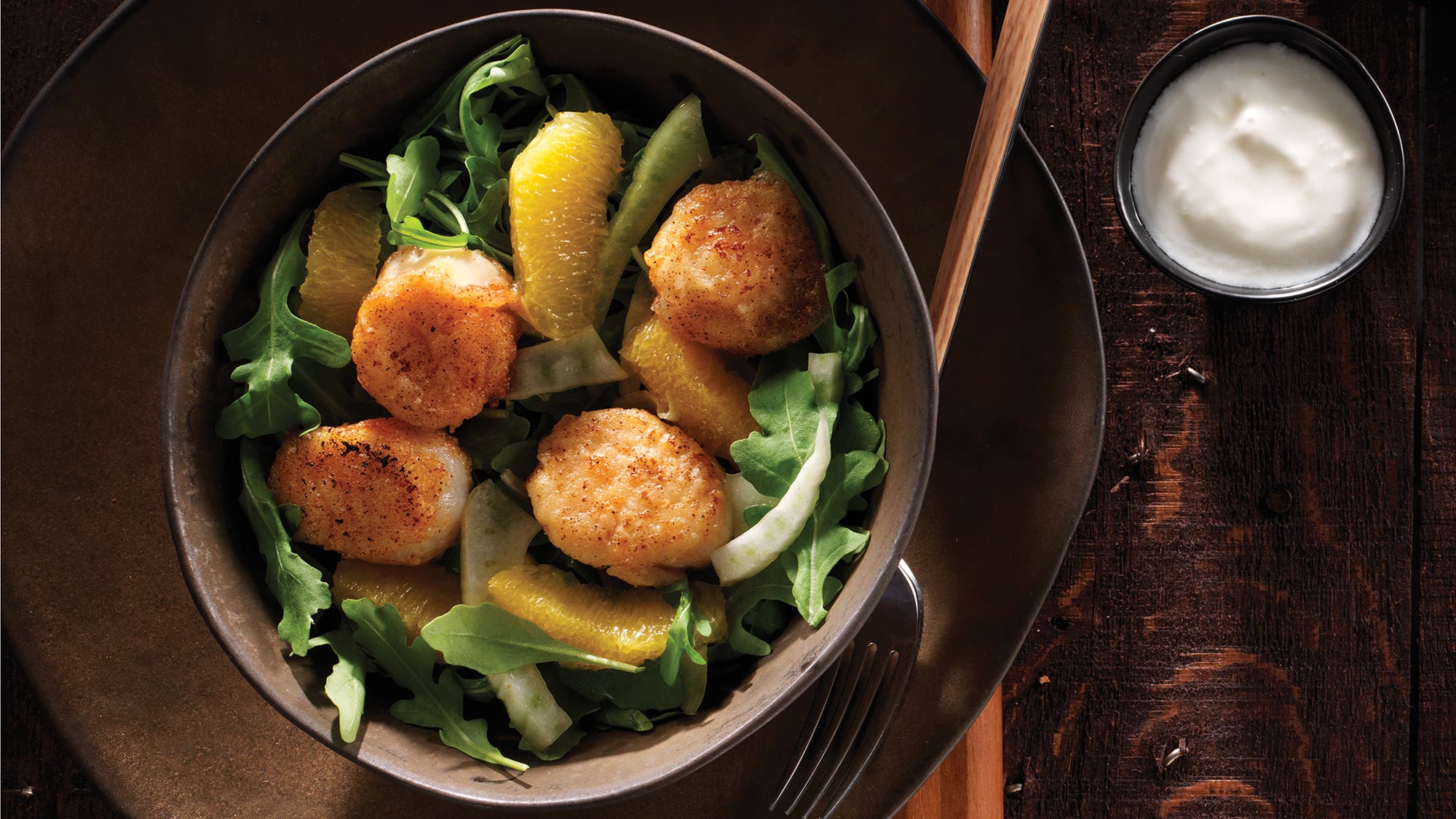 Spicy Cayenne Dusted Scallops with Orange Fennel Salad Spicy Cayenne Dusted Scallops with Orange Fennel Salad