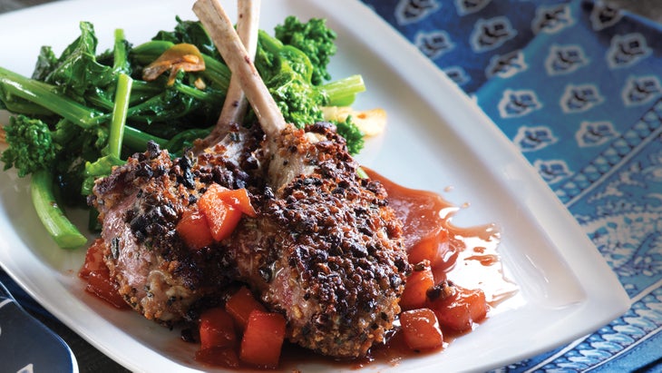 Cacao Crusted Lamb Chops with Pear and Red Wine Reduction Cacao Crusted Lamb Chops with Pear and Red Wine Reduction Recipe