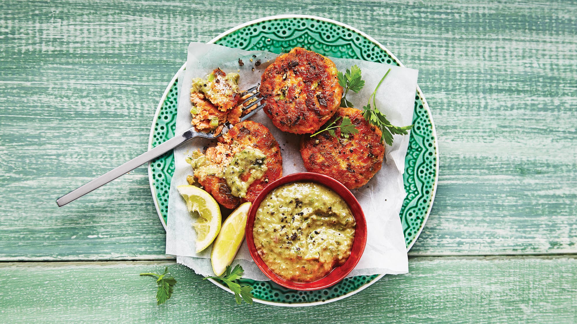Lemon Salmon Patties with Sauce Verte recipe