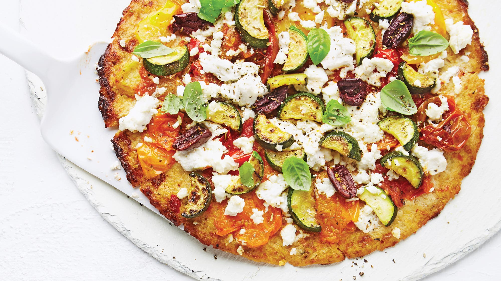 Cauliflower-Crust Pizza with Tomatoes & Zucchini recipe