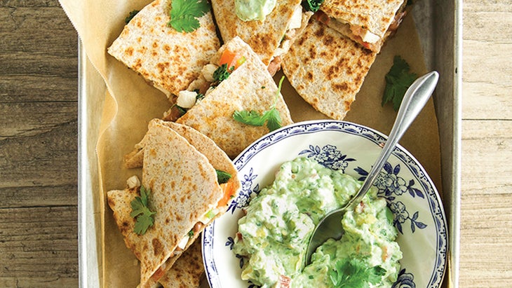 Cheesy Chicken and Kale Quesadillas with Creamy Guacamole Chicken and kale quesadilla recipe