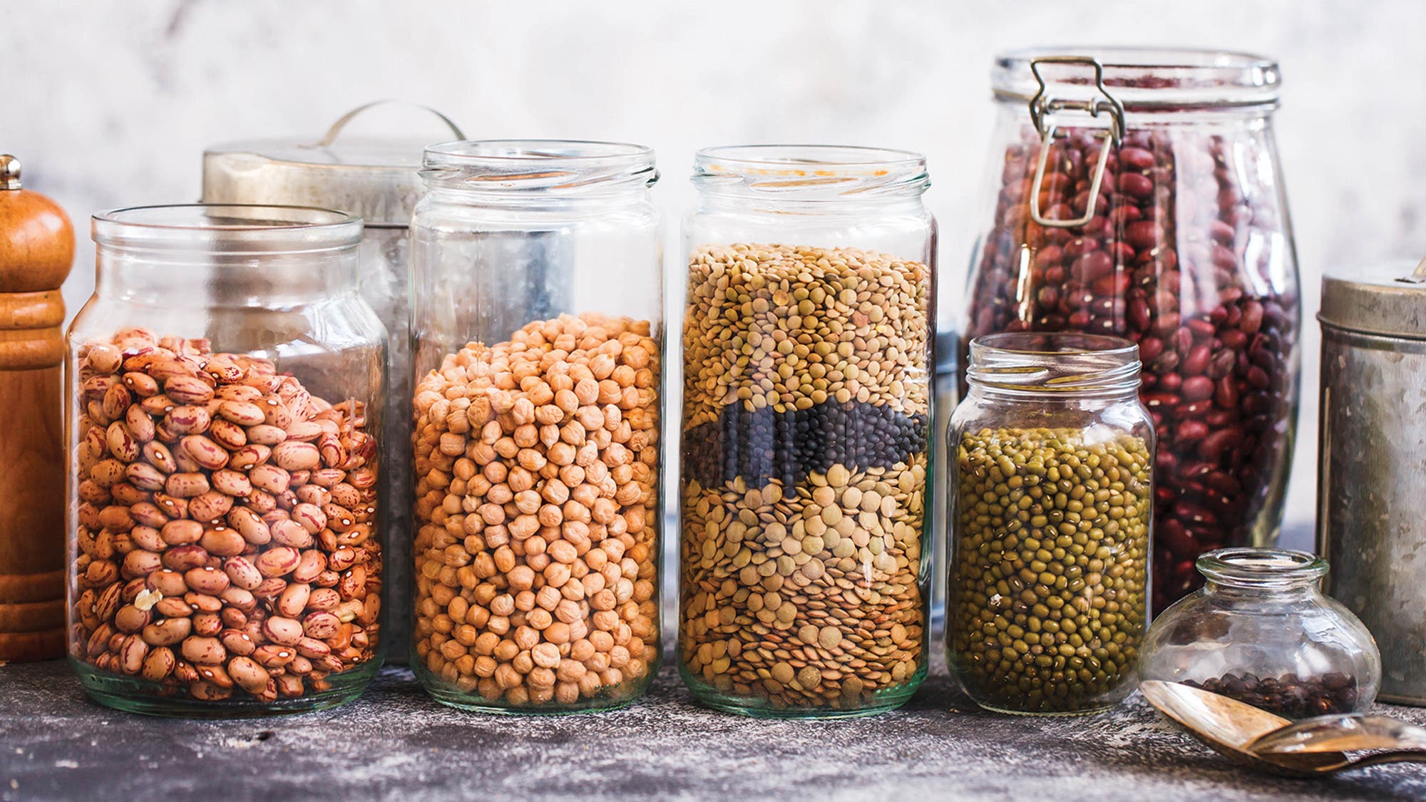 Beans in glass jars