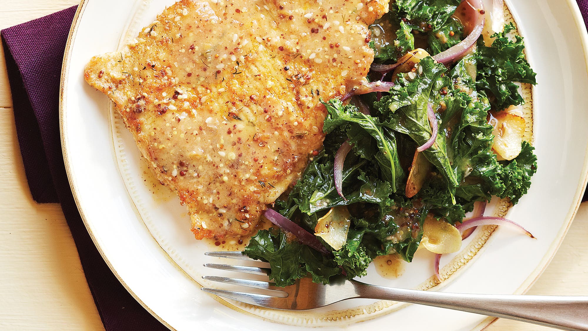 Herbed turkey scallopine with lemon dijon kale Turkey scallopine recipe