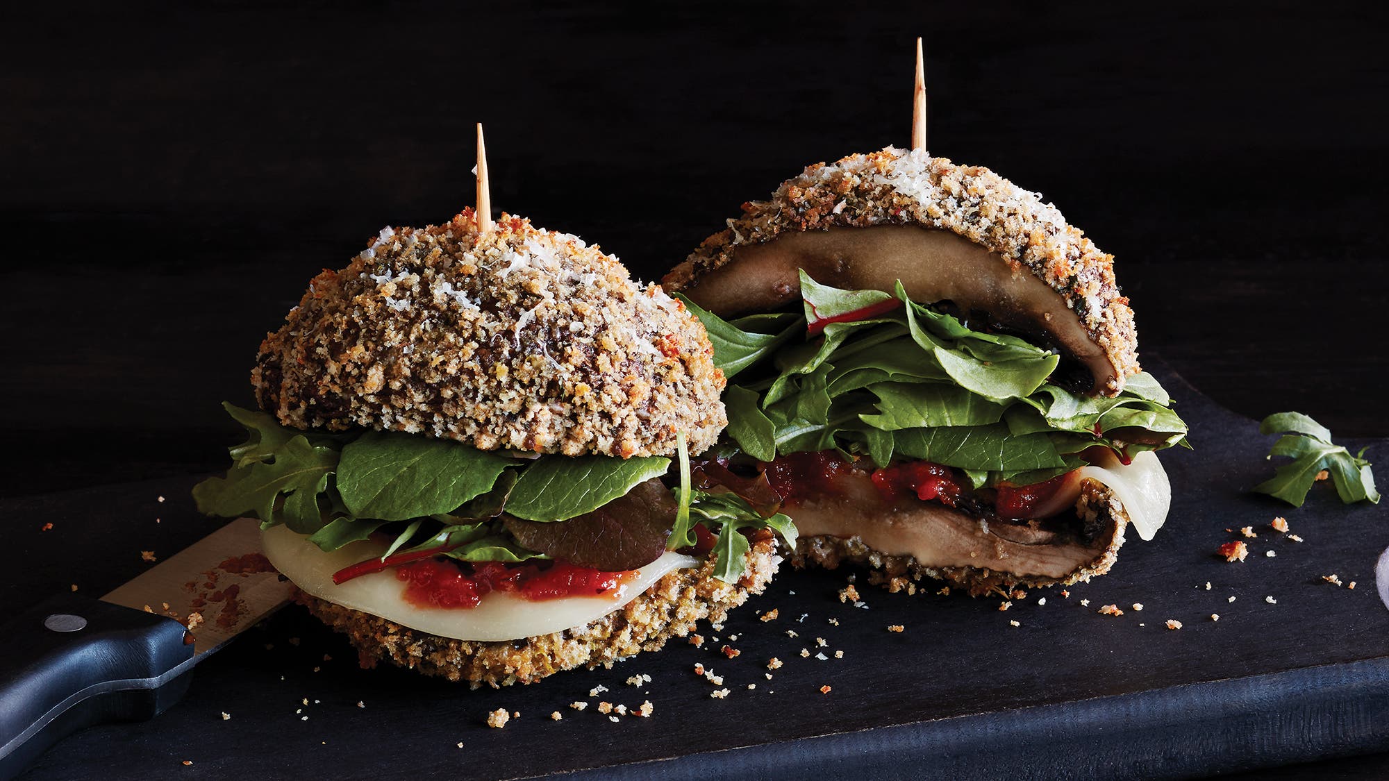 Portobello Mushroom Burger with Marinara Sauce and Provolone Portobello Mushroom Burger with Marinara Sauce and Provolone