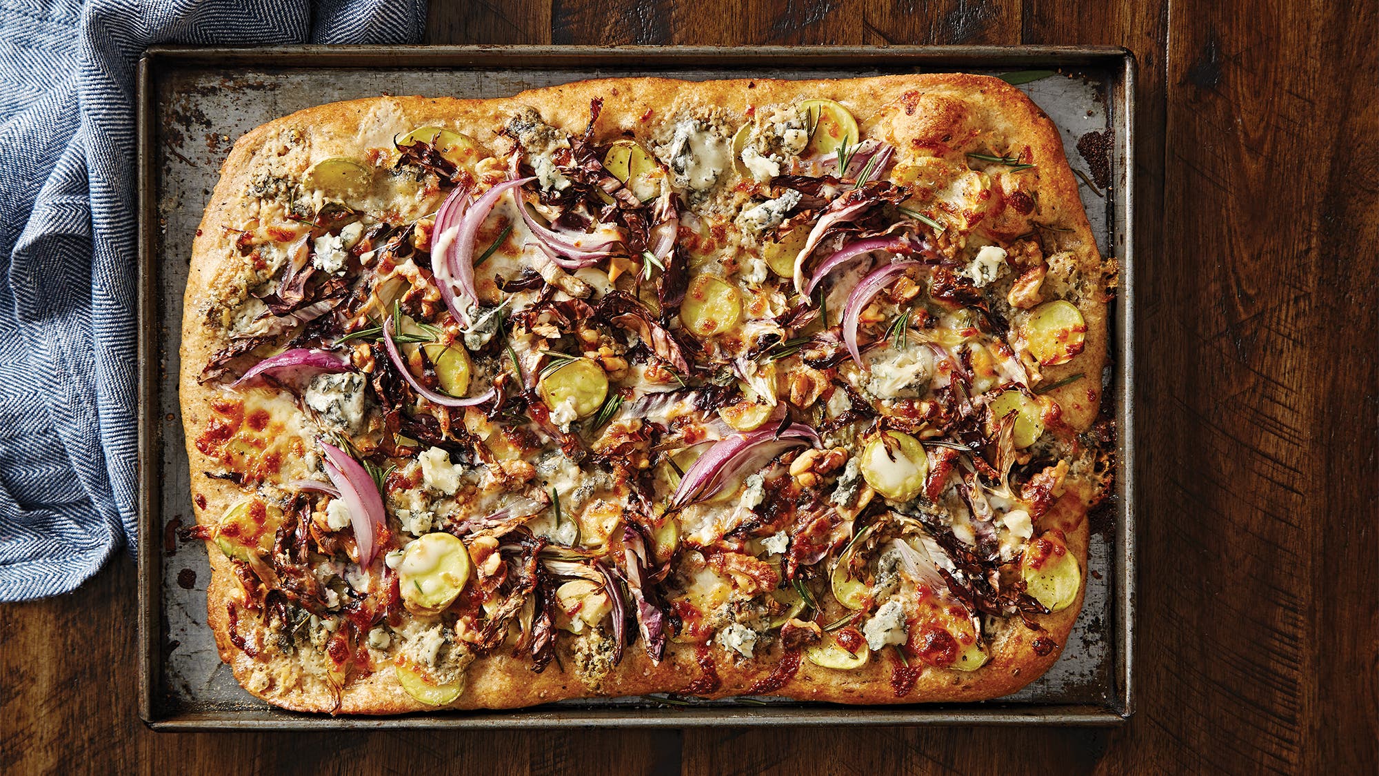 Sheet Pan Pizza WITH FINGERLINGS and GORGONZOLA Blue cheese and potato pizza recipe