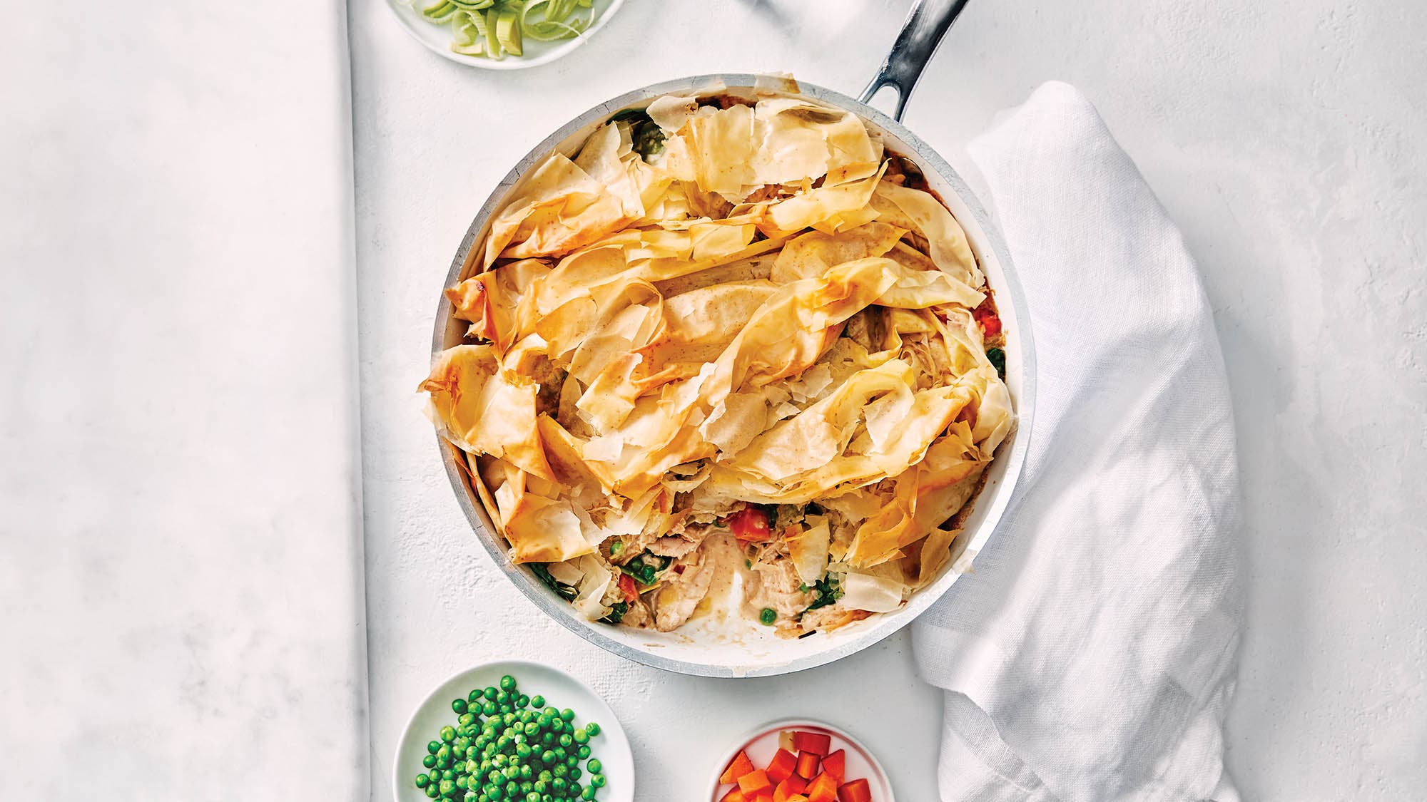 Skillet Chicken Pot Pie with Phyllo Crust recipe