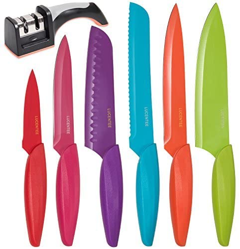 Emojoy 16 Pcs Knife Sets for Kitchen Home with Wooden Block and Sharpener,  Knife Set Safe and Rust Proof,Stainless Steel Sharp Knives