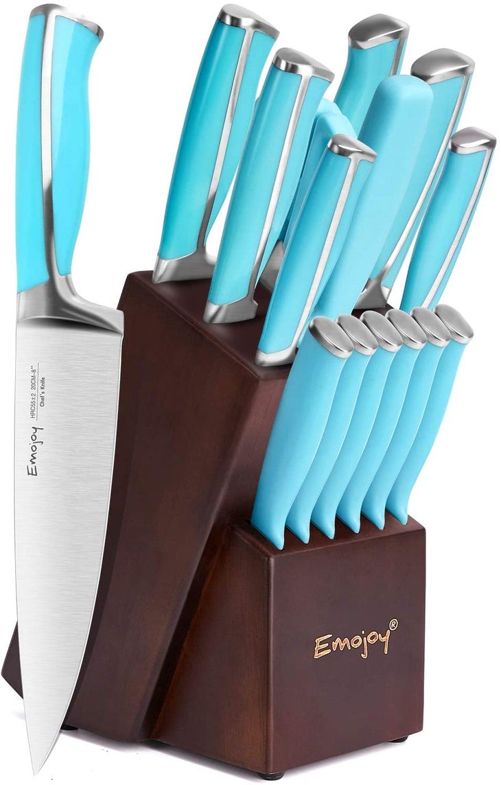 Emojoy 16 Pcs Knife Sets for Kitchen Home with Wooden Block and