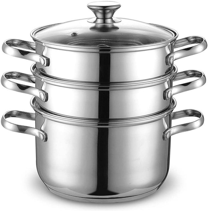 Farberware Stainless Double boiler Q15C w/tempered glass lid GUC