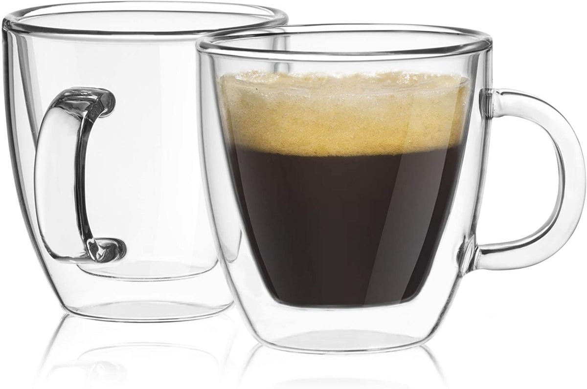 Double Wall Insulated Borosilicate Glass Espresso Coffee Mugs 2.7 Oz Set of  4 