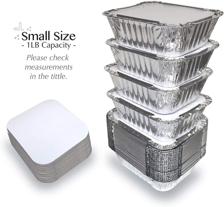 50pack Small Aluminum Pans With Lids 1lb Capacity Disposable Foil