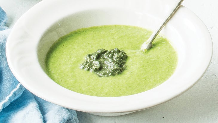Creamy Pea Soup with Lemony Spirulina Pesto Creamy Pea Soup with Lemony Spirulina Pesto