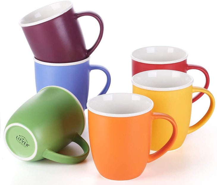 LIFVER 18 Ounces Coffee Mugs, Large Porcelain Cups LIFVER 18 Ounces Coffee Mugs, Large Porcelain Cups for Coffee, Tea, Cocoa, Set of 6, Multi Colors