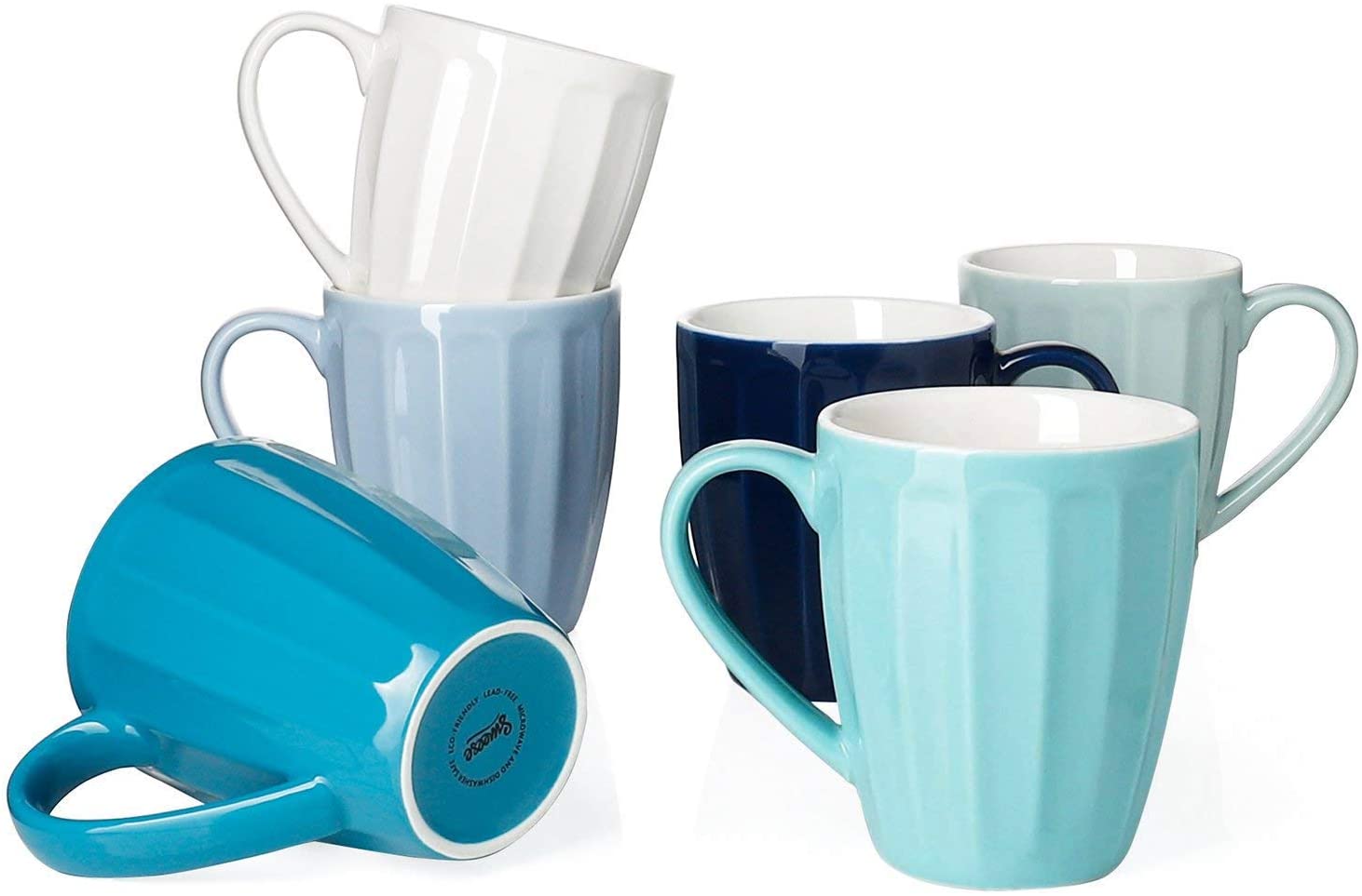 Sweese 602.003 Porcelain Fluted Mugs Sweese 602.003 Porcelain Fluted Mugs - 14 Ounce for Coffee, Tea, Cocoa, Set of 6, Cool Assorted Colors