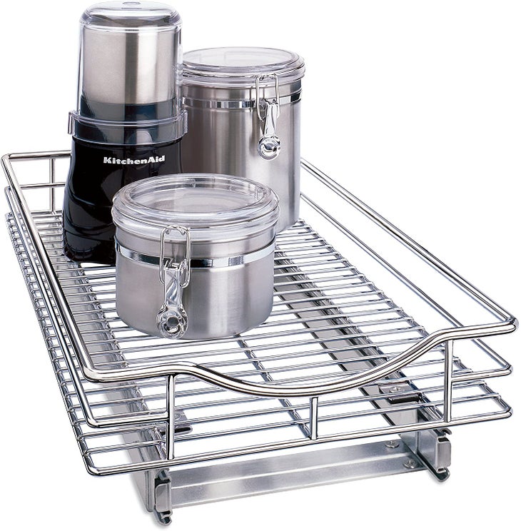 SimpleHouseware Pull Out Cabinet Sliding Basket Organizer, Silver