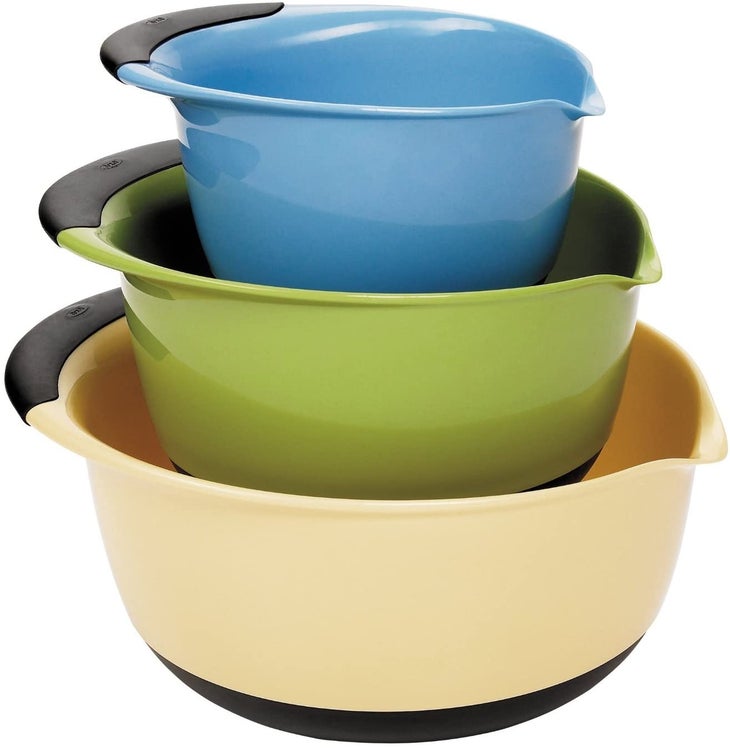 Vremi 3 Piece Plastic Mixing Bowl Set - Nesting Mixing Bowls with