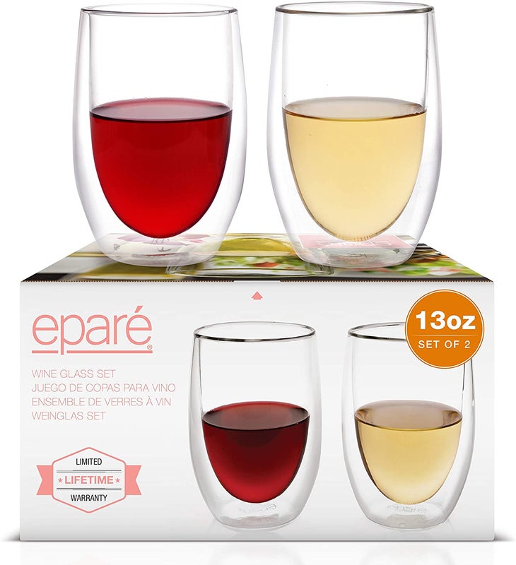 Libbey Stemless Wine Glass Party Set for Red and White Wines, 12