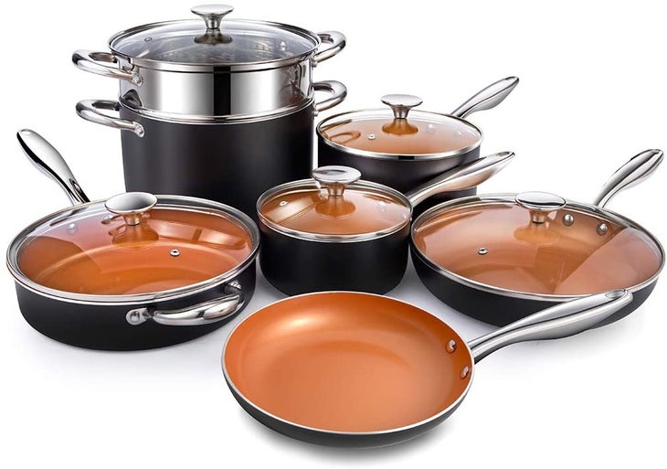 MICHELANGELO 12 PCS Unique Copper Hammered Pots and Pans Set