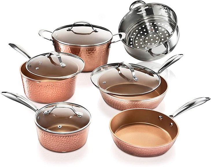 MICHELANGELO 12 PCS Unique Copper Hammered Pots and Pans Set