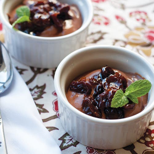 Chocolate Yogurt Mousse With Vanilla Cherry Compote recipe