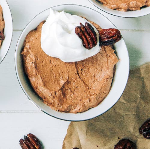Spiced Chocolate Mousse With Maple Whipped Topping & Candied Pecans recipe