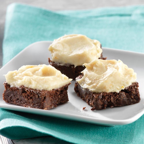 SWEET-TOOTH-FUDGEY-BROWNIES Double Chocolate Brownies With Orange Cream Cheese Icing recipe