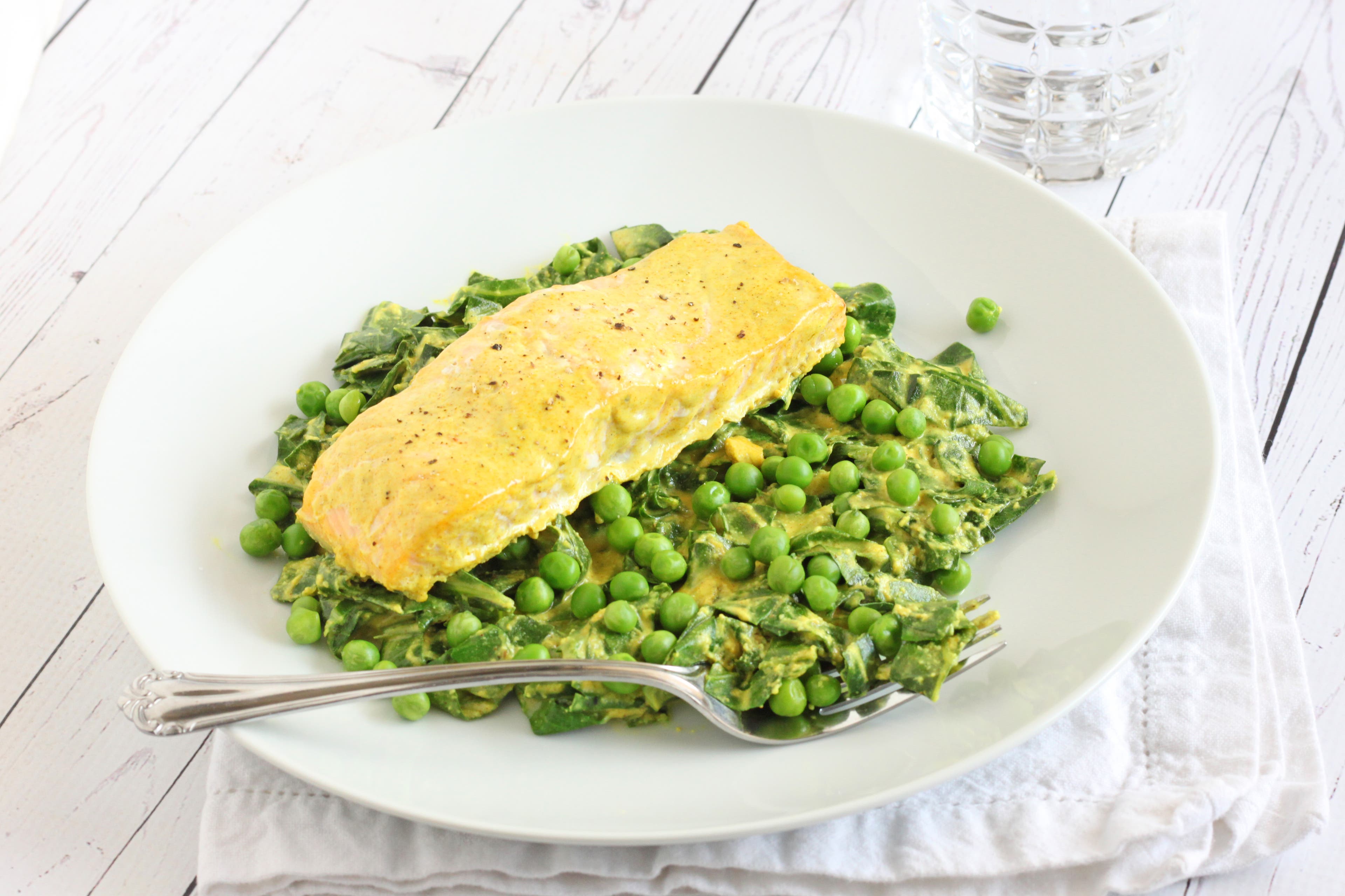 CE MP February - Coconut Curry Salmon and Collards Curry Salmon & Collards recipe