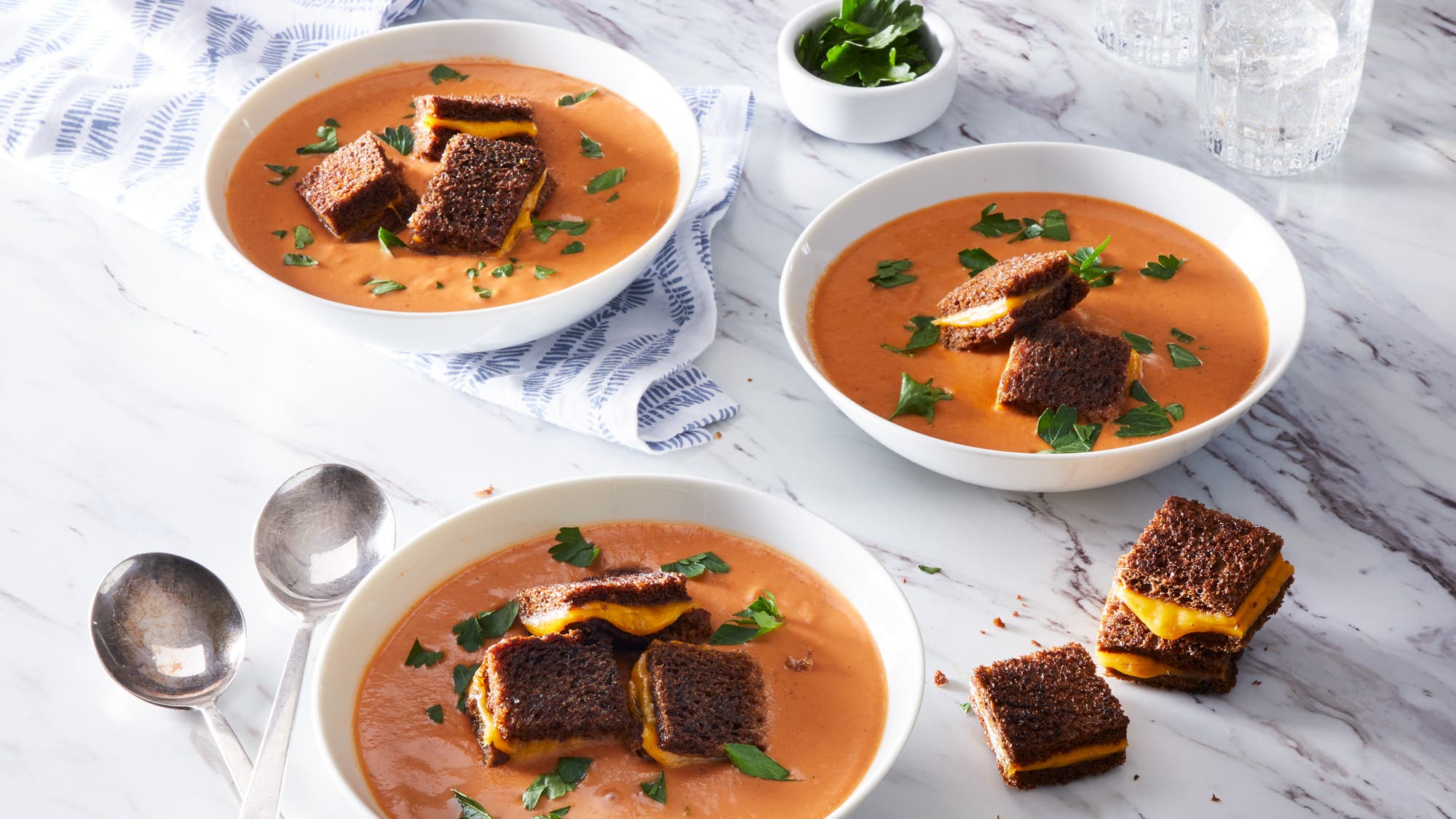 Creamy Tomato Soup with Grilled Cheese Croutons recipe
