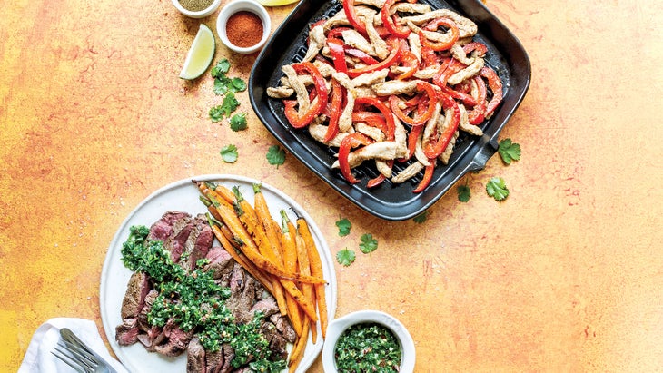 Fajitas-Steak_94-web Flank Steak with Chimichurri Sauce & Roasted Carrots and Spicy Chicken Fajitas recipes